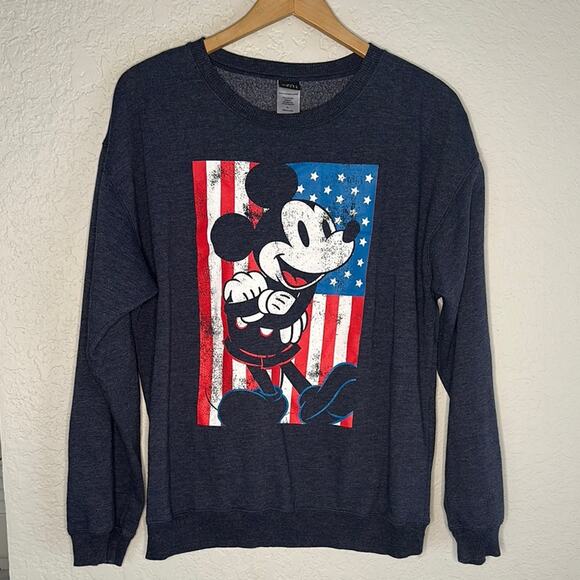 NEW Disney Mickey Mouse Original Blue Sweatshirt Long Sleeve Patriotic Flag USA - Picture 1 of 7
